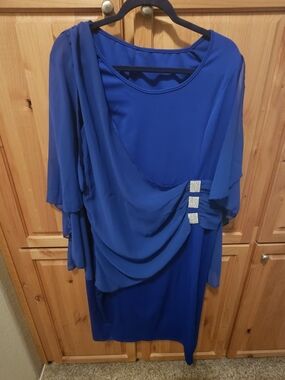 Elegant Royal Blue Draped Women’s Dress with Rhinestone Accent